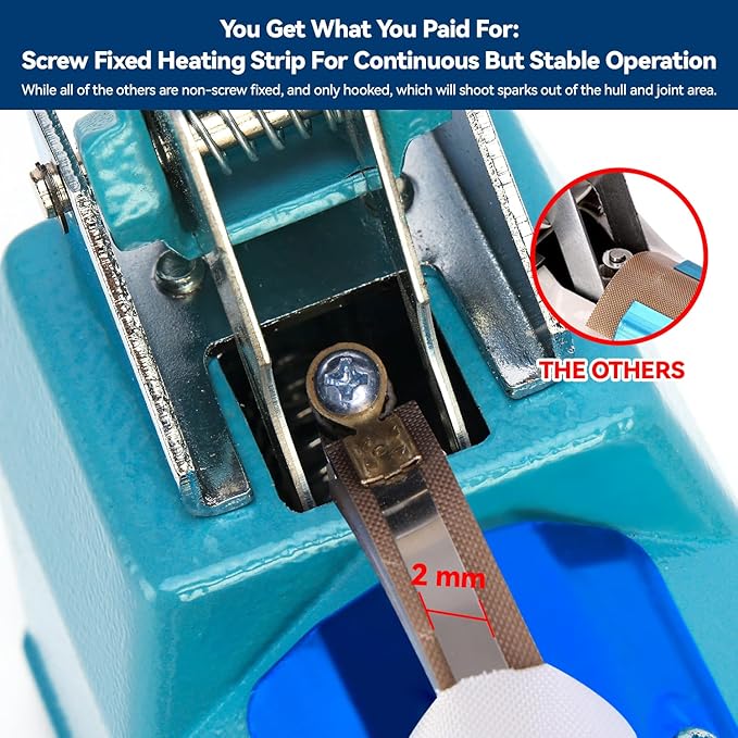 Sealer Pro, Patented 8inch Impulse Heat Bag Sealer, 2mm Sealing Width Poly Bag Seal Machine, 2 Replacement Kits 2 Fuses Included, Blue