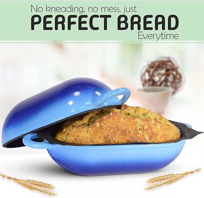 LoafNest: No-Knead Artisan Bread Kit. Incredibly easy! Cast Iron Dutch Oven [2 qt] and Perforated Non-Stick Silicone Liner.