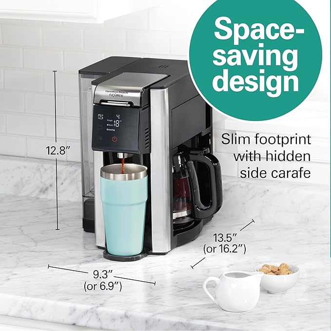 Hamilton Beach FlexBrew Advanced 5-in-1 Programmable 12 Cup Drip and Single Serve Hot & Iced Coffee Maker with Movable 60 oz. Water Reservoir, Fast Brewing, Black R49965 (Renewed)