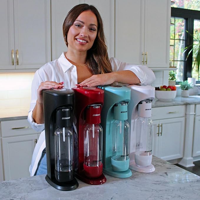 Drinkmate OmniFizz Sparkling Water Maker & Soda Streaming Machine | Carbonates Any Drink | STARTER KIT | Includes One 60L CO2 Cartridge + One BPA-Free Bottle (Arctic Blue)