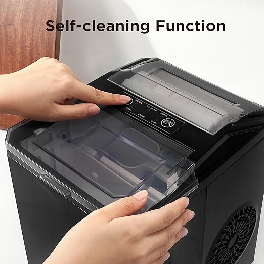 Countertop Ice Maker, 9 Cubes Ready in 6 Mins, 26lbs in 24Hrs, Self-Cleaning Ice Machine with Ice Scoop and Basket, 2 Sizes of Bullet Ice for Home Kitchen Office Bar Party, Black