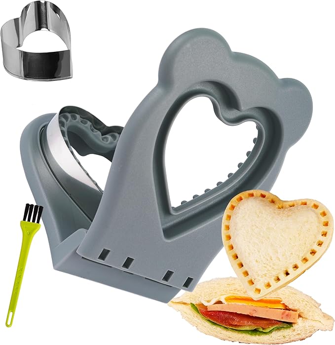 LEPCY Uncrustables Sandwich Maker Sealer Cutter, Crustless Sandwich Cutter, PB&J Uncrustable Maker - Color Grey, Heart Shape