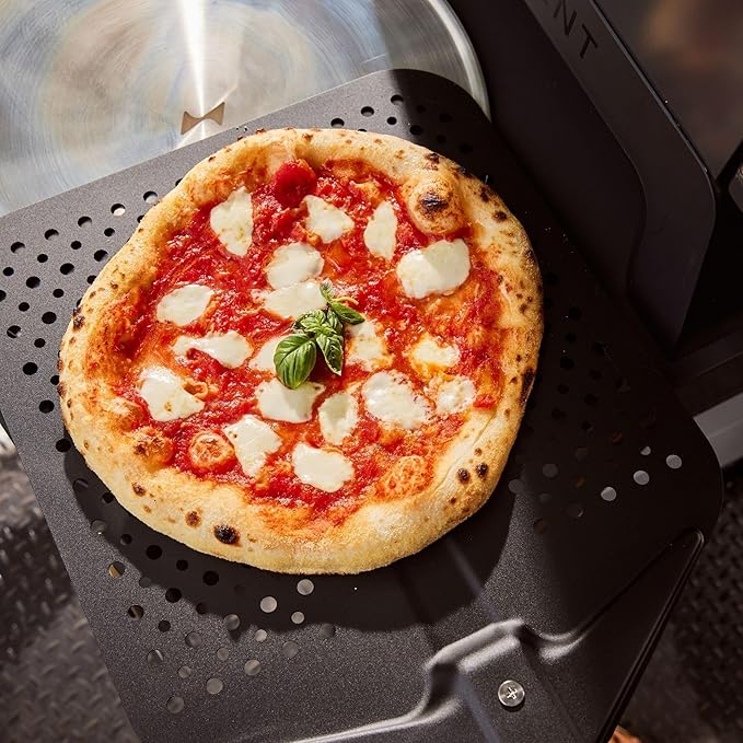 CURRENT® Perforated Pizza Peel, Lightweight Aluminum Pizza Paddle Turner with Heat-Resistant Handle, Ultra-Thin Edge for Easy Transfers, Minimizes Sticking, Ideal for Outdoor Pizza Ovens
