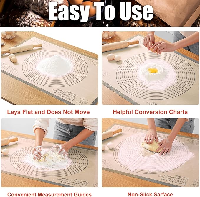 Silicone Pastry Mat 36x24 Inch Extra Large Baking Mat with Measurements, Nonstick Kitchen Counter Mats for Dough, Pastry, Dough Rolling, Kneading Board, Pie Crust, Fondant, Bread, Pasta, Pizza
