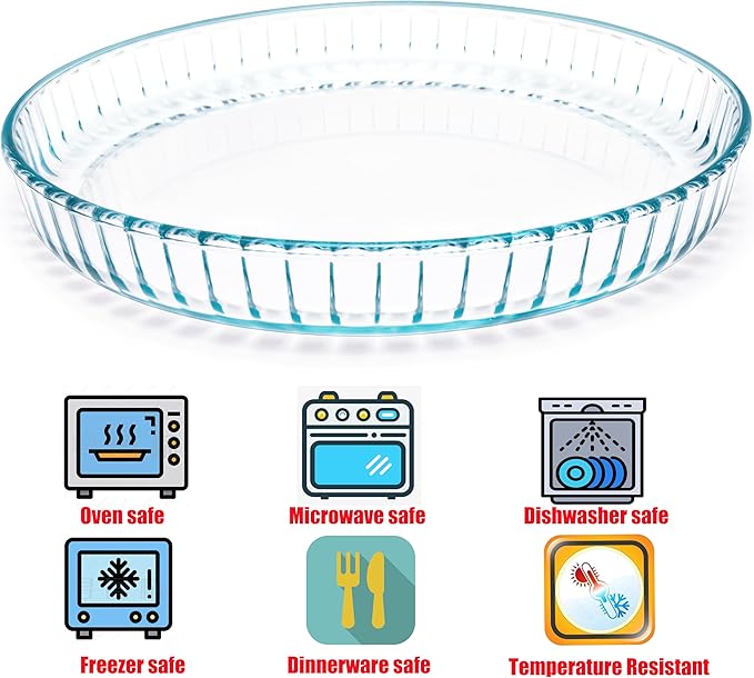 Pie Plate 10.5 Inch, Oven Glass Pie Pan for Baking Pie Crust, Pie Dish with Rippled Edge, Clear Baking Pan