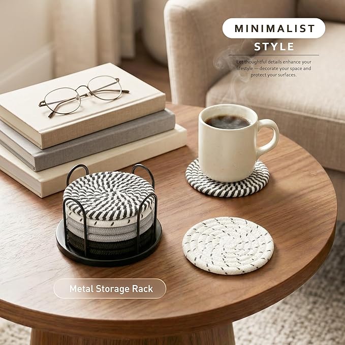 Lazebox Coasters Set of 8 for Drinks, 4 Inch Large Coasters for Coffee Table, Tabletop Protection for Hot & Cold Drinks, Versatile Coasters for Home Decor, Non-Slip & Easy to Clean