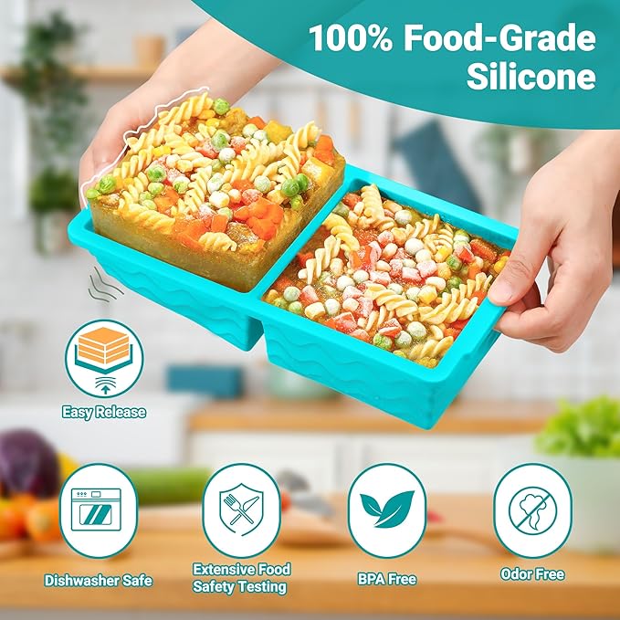 Aopigavi Silicone Freezer Tray with Lid – 2-Cup Soup Freezer Container Molds, Large Ice Cube Trays for Freezing Soup, Sauce & Broth, Meal Prep & Food Storage – Oven & Dishwasher Safe, 4-Pack