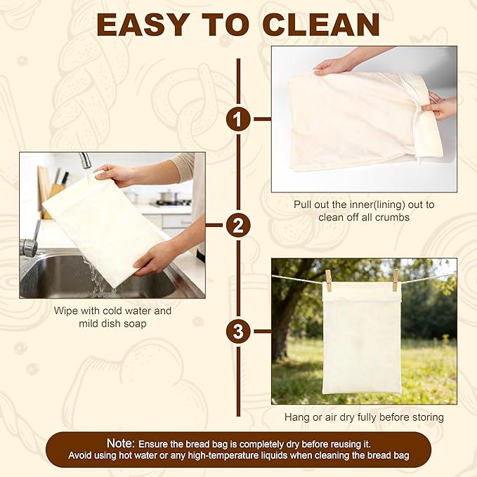 BuyCard 2 Packs Bread Bag Reusable Beeswax Food Storage Bag, Natural Cotton with Bread Pattern Design, Zipper Reusable Bread Bags for Homemade Loaf, Large Size for Fresh Baked Goods Storage