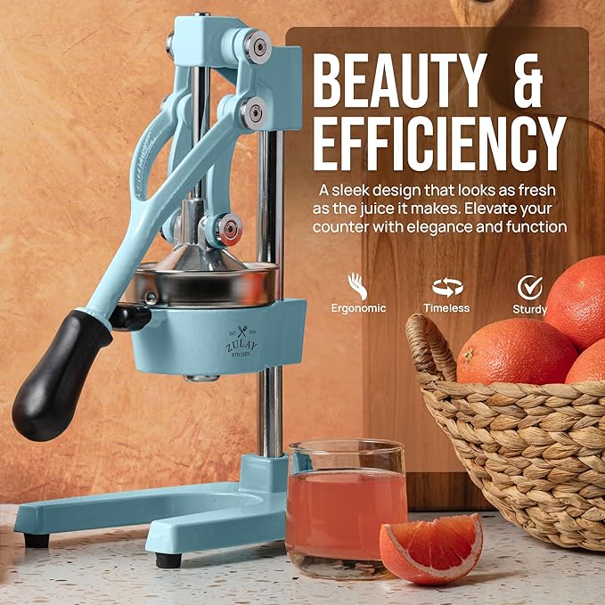 Zulay Kitchen Cast-Iron Orange Juice Squeezer - Heavy-Duty, Easy-to-Clean, Professional Citrus Juicer - Durable Stainless Steel Lemon Squeezer - Sturdy Manual Citrus Press & Orange Squeezer (Blue)
