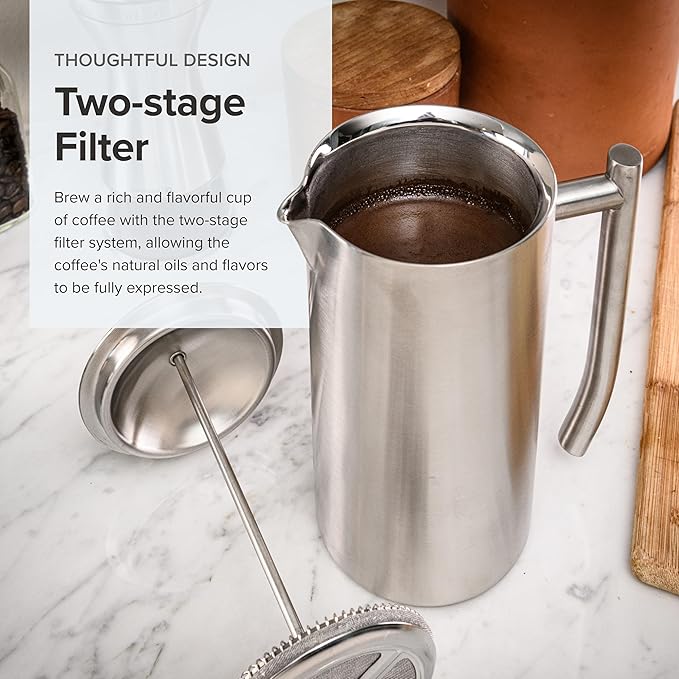 Frieling Double-Wall Stainless Steel Coffee Press - 17 oz - Insulated French Press Coffee Maker for Camping & Travel - Non Plastic Design