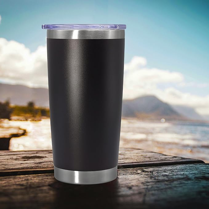20 oz Tumbler Coffee Travel Tumblers Bulk with Lid Stainless Steel Double Wall Vacuum Insulated Mug Powder Coated Cups fit Car Cupholder for Hot and Cold - Black, 4Pack