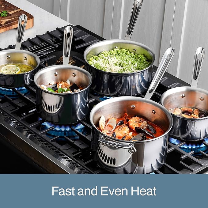 All-Clad D3 3-Ply Stainless Steel Sauce Pan 1 Quart Induction Oven Broiler Safe 600F Pots and Pans, Cookware Silver