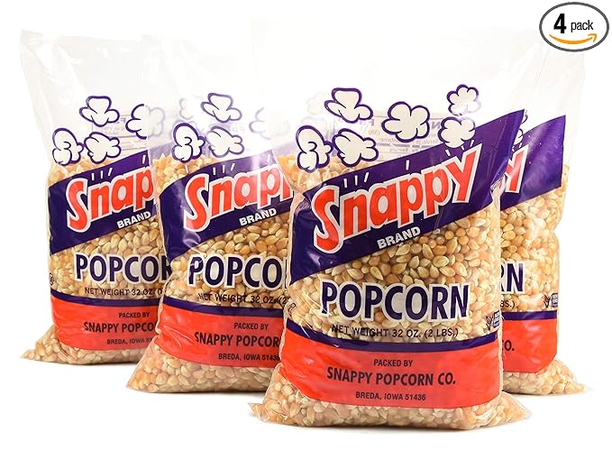 Snappy Yellow Popcorn Kernels for Popping with Popcorn Machine, Air Popper or Stove Top, 2 lb Bags, 4 Pack
