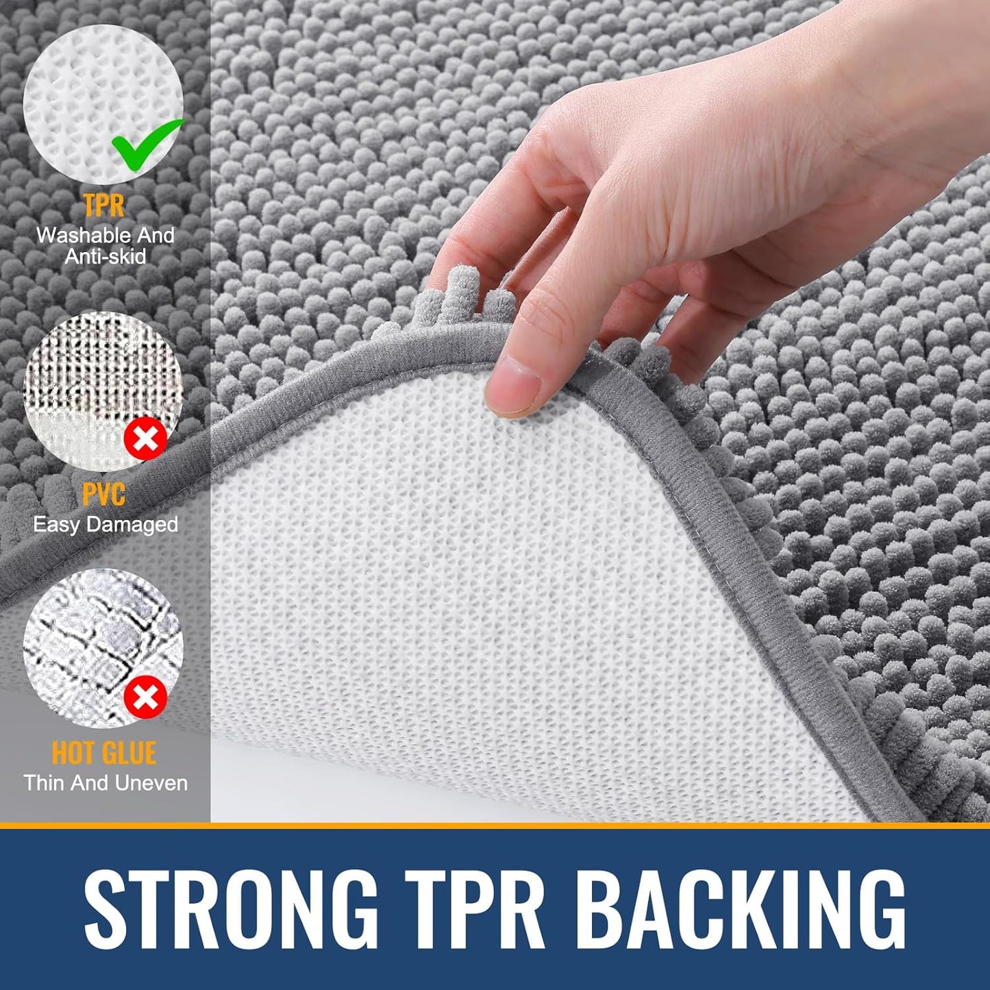 Arotive Bathroom Rugs 34x21, Extra Soft Absorbent Shaggy Chenille Bath Rugs, Machine Washable Rubber Backing Non-Slip Bath Mats for Bathroom Floor Tub and Shower, Home Decor Accessories, Grey