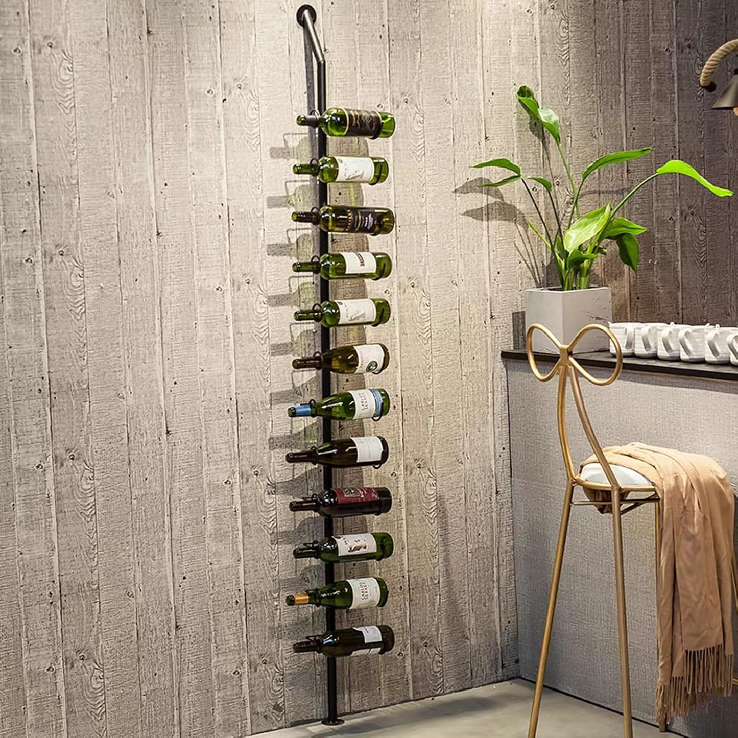 Wine Rack Wall Mounted, 72.8in High Metal Wine Bottle Holder for 12 Bottles, Kitchen Organization and Wine Storage for Commercial Restaurants Pantry Bar Wine Cellar (Gold, Five rows-60 Bottles)