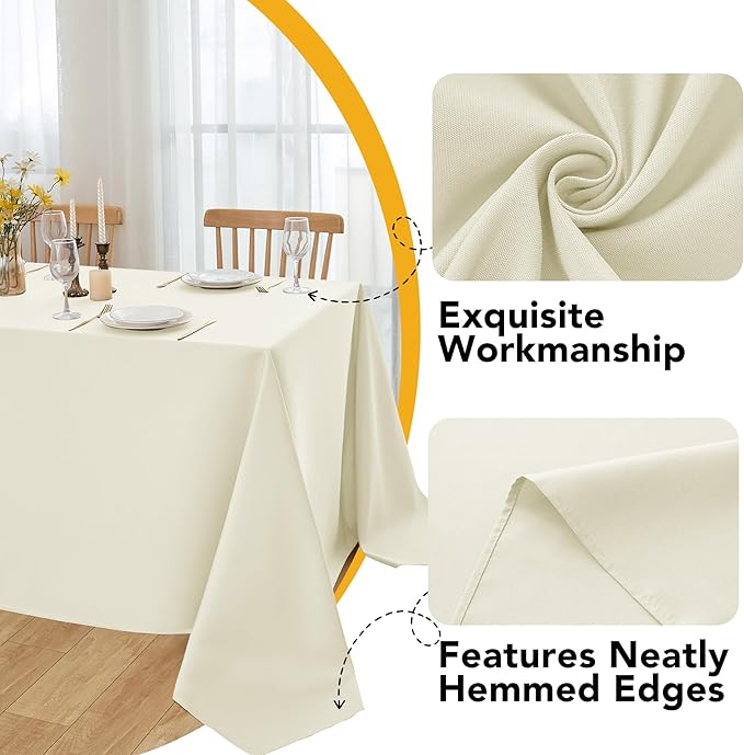 6-Pack Ivory Tablecloths for Rectangle Tables, 90 x 132 Inches, Stain-Resistant Polyester Fabric for 8 Foot Tables - Washable Table Covers for Weddings, Banquets, Birthday Parties, Events
