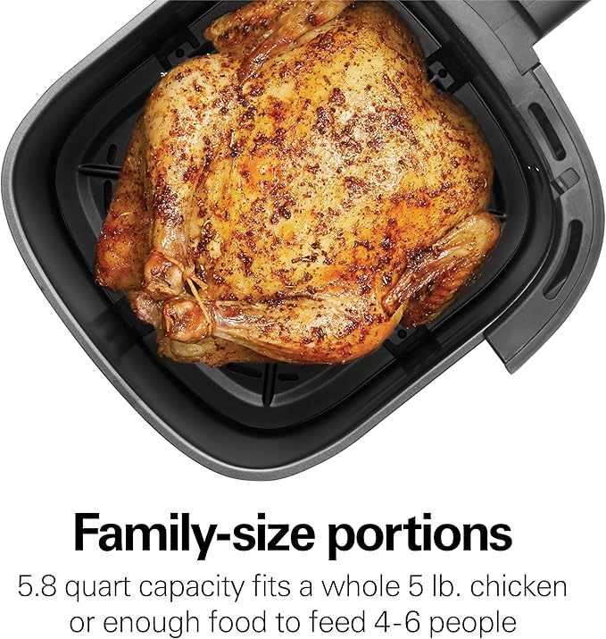 Hamilton Beach 5.8 Quart Digital Air Fryer Oven with 8 Presets, Easy to Clean Nonstick Basket, Black (35075)