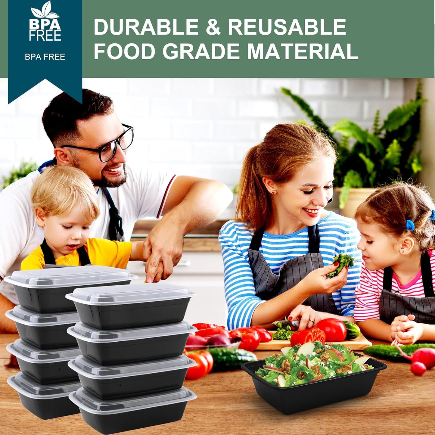 50 Pack (100-Piece) Meal Prep Containers 24 oz, Leakproof Plastic Food Storage Containers with Lids, Disposable To Go Food Containers, BPA-Free, Stackable, Microwave, Dishwasher & Freezer Safe