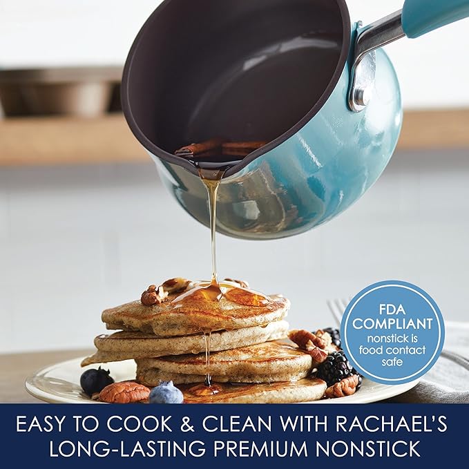 Rachael Ray Cucina Nonstick Butter Warmer, Hard Porcelain Enamel Aluminum, 0.75-Quart, Agave Blue - 16346