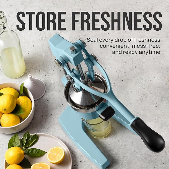 Zulay Kitchen Cast-Iron Orange Juice Squeezer - Heavy-Duty, Easy-to-Clean, Professional Citrus Juicer - Durable Stainless Steel Lemon Squeezer - Sturdy Manual Citrus Press & Orange Squeezer (Blue)