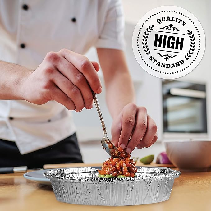 PLASTICPRO 9'' Inch Round Tin Foil Pans Disposable Aluminum, Freezer & Oven Safe - For Baking, Cooking, Storage, Roasting, & Reheating, Pack of 50