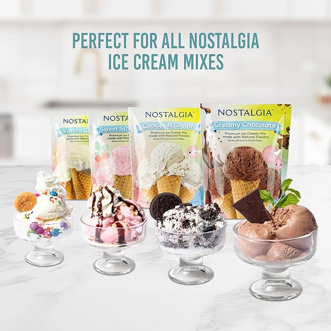 Nostalgia 2-Quart Electric Ice Cream Maker – Make Homemade Ice Cream, Gelato, Sorbet & Frozen Yogurt – No Salt/Ice Needed, Digital Controls, Mix-In Chute & Freezing Gel Canister – Stainless & Aqua