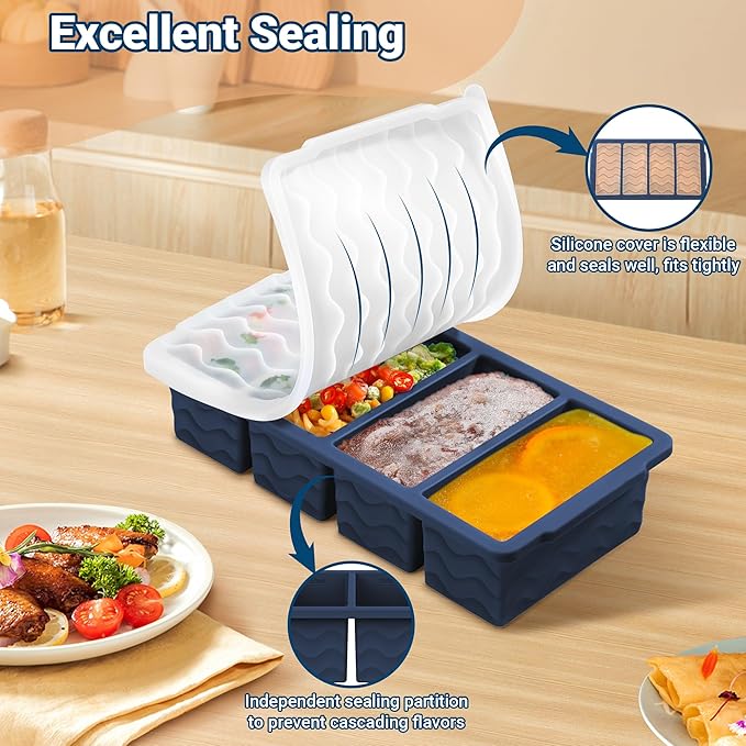 Doasuwish Silicone Freezer Tray for Soup with Lid – 1-Cup Soup Container Cube Style Ice Cube Trays for Freezer, Meal Prep & Food Storage, Freeze 250mL/125mL Portions – 2 Pack