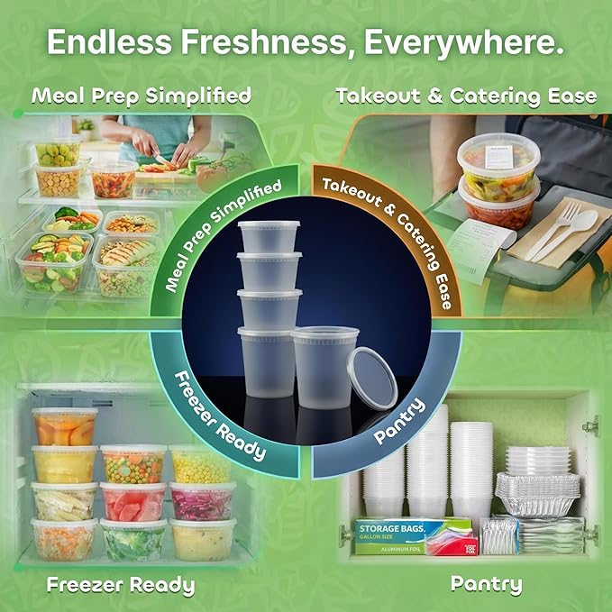 JoyServe Deli Food Containers with Lids - (144 Sets) Bulk Case of 72-32 Oz Quarts & 72-16 Oz Pints Airtight Food Storage Takeout Meal Prep Containers, BPA-Free, Dishwasher, Microwave Safe