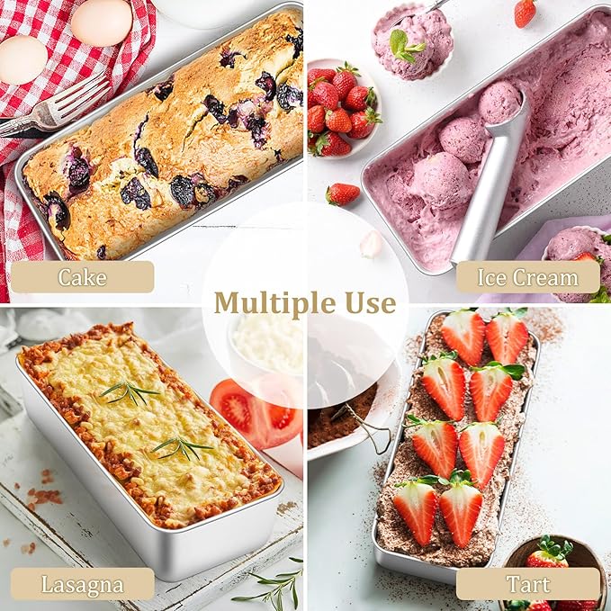 TeamFar Loaf Pan, 12 x 5 Inch Stainless Steel Loaf Pans for Baking Bread, 2 Pack Large Bread Loaf Baking Pan for Homemade Bread, Meatloaf, Cake, Brownies, Non-Toxic, Heavy-duty, Oven & Dishwasher Safe