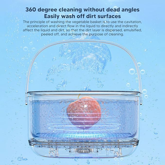 360 Degree Ultrasonic Fruit and Vegetable Washing Machine Cleaner for Home Kitchen - Food Purifier Device Removes Pesticides from Produce and Meats