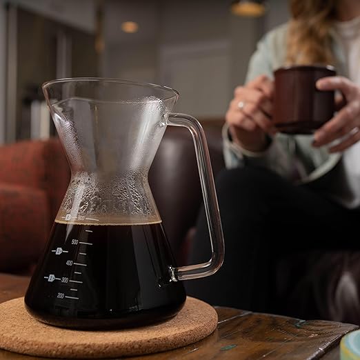 London Sip Glass Pour Over Coffee Carafe Coffee Maker with Reusable Stainless Steel Filter, Ergonomic Handle, and Easy-Pour Spout, 4-Cup (600 mL)