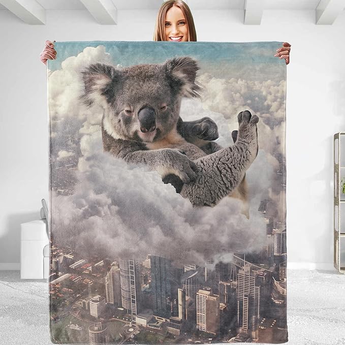 Funny Koala Plush Throw Blanket - Soft, Comfy, Lightweight, Warm, and Fuzzy - Ideal Gift for Men and Boys - Perfect for Couch, Bedroom, Travel, Bed - 50x40 inches