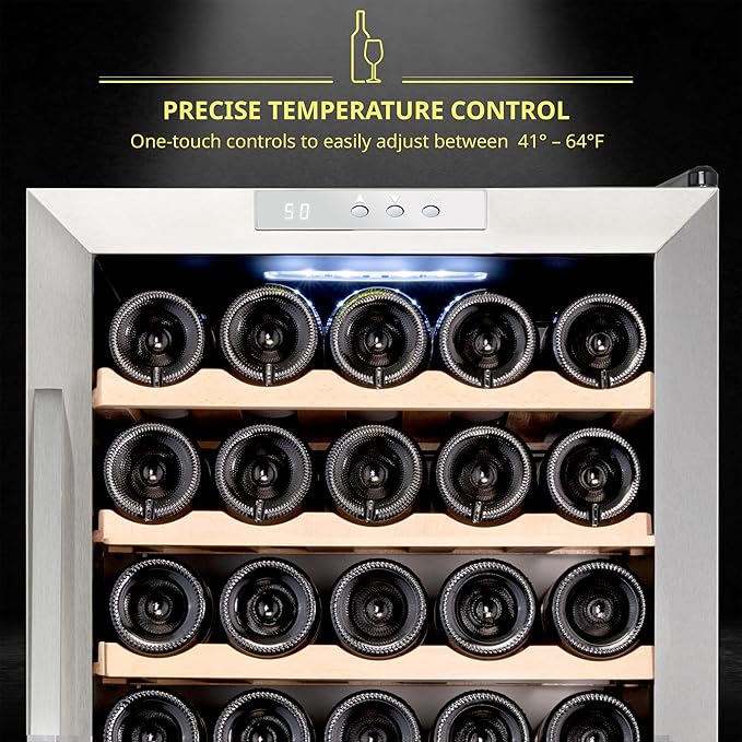 SCHMÉCKÉ 34 Bottle Compressor Wine Cooler Refrigerator w/Lock - Large Freestanding Wine Cellar For Red, White, Champagne or Sparkling Wine - 41f-64f Digital Temperature Control Fridge Stainless Steel