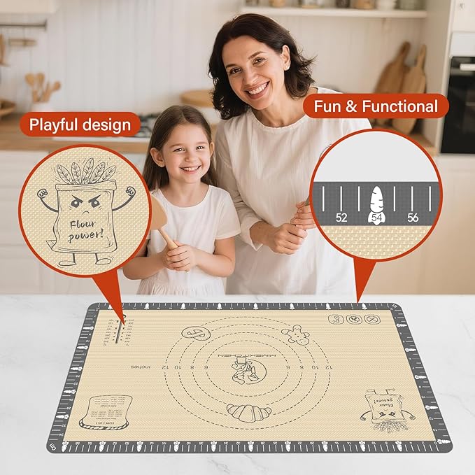 Extra Thick Silicone Mat for Baking Macaron, Bread, Pizza, Silicone Baking Mat with Measurement, Non Stick Pastry Mat for Dough Rolling Out, Heat Resistant to 480°F for Baker