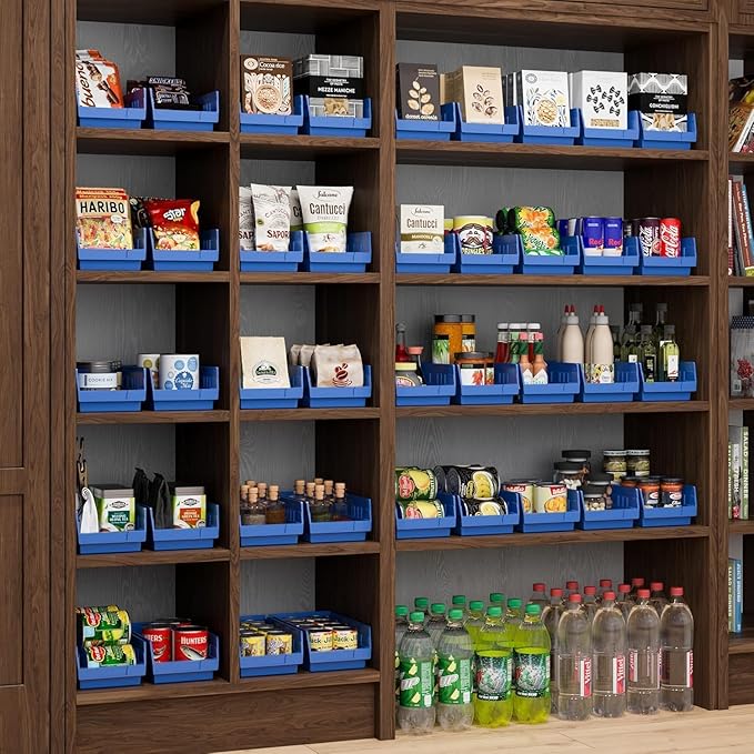 Akro-Mils 30130 Plastic Shelf Bins, Heavy Duty Storage Bins for Garage, Closet, and Drawer Organization, 12" x 6-1/2" x 4", Blue, 12-Pack
