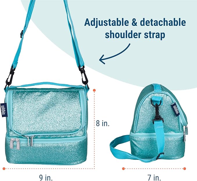 Wildkin Kids Two Compartment Insulated Lunch Bag – Keeps Food Hot or Cold, Easy-Clean Lining, Leak-Resistant & BPA-Free – Boys & Girls, Ideal for School, Travel & Daycare – Blue Glitter