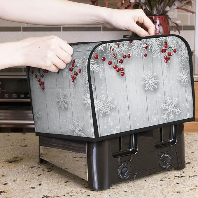 Toaster Cover 4 Slice Snowflake Winter White Berry Kitchen Small Appliance Covers with Pockets Dust and Fingerprint Protection