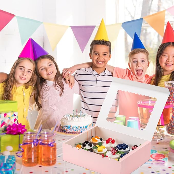 Hoewina 6PCS Cupcake Boxes - Hold 12 Count Cupcake Containers with Window, Food Grade Cupcake Holder Easy Transport and Presentation - Ideal for Cupcakes, Desserts, and More (Pink)