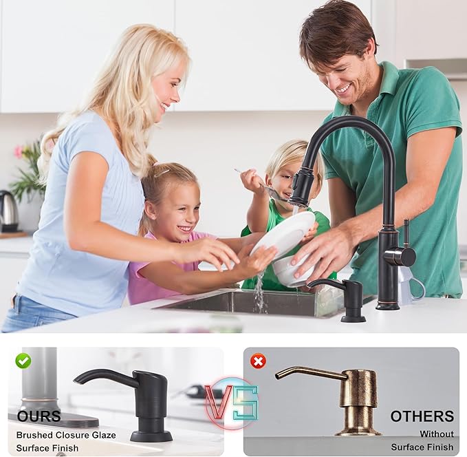 GAGALIFE Built in Counter Soap Dispenser (Oil-Rubbed Bronze) for Kitchen Sink and Extension Tube Kit, Anti-Leakage Upgrade with 40" Tube, No More Top Refill