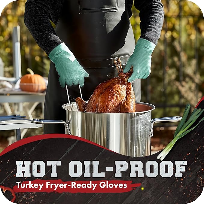 KITCHEN PERFECTION Silicone Smoker Oven Gloves -Extreme Heat Resistant BBQ Gloves -Handle Hot Food Right on Your Smoker Grill Fryer Pit|Waterproof Oven Mitts Grill Gloves |Superior Value Set+3 Bonuses