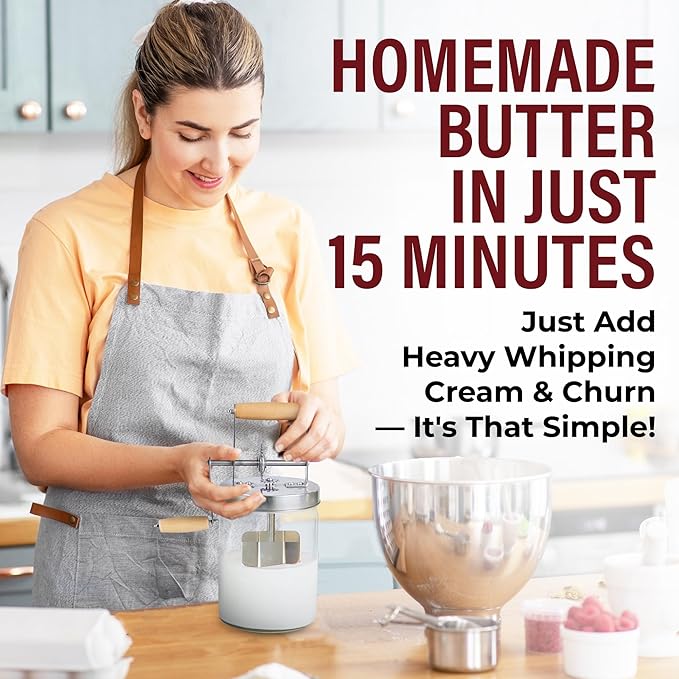 Dazey Butter Churner - Cheese Cloth, Shaping Paddles, Recipe Book INCLUDED- Hand Crank Manual Butter Maker- Create Delicious Homemade Butter With Your Own Hand Crank Dazey Churner