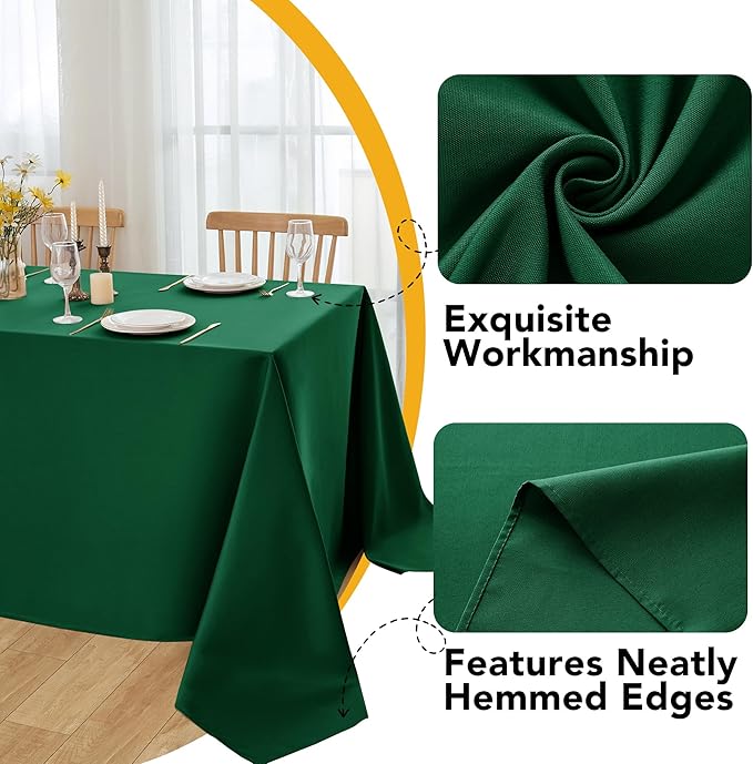 6-Pack Hunter Green Tablecloths for Rectangle Tables, 90 x 156 Inches, Stain-Resistant Polyester Fabric for 8 Foot Tables - Washable Table Covers for Weddings, Birthday Parties, Events