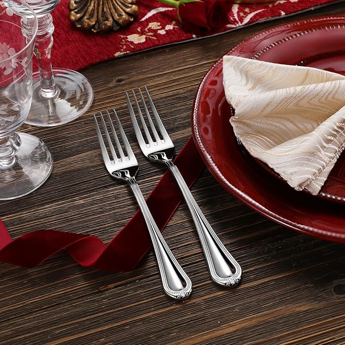 KEAWELL Pearl Edge 4-Piece Premium Fork Set, 18/10 Stainless Steel, Fine Silverware with Mirror Finish, Dishwasher Safe (4, 7.3" Salad Forks)