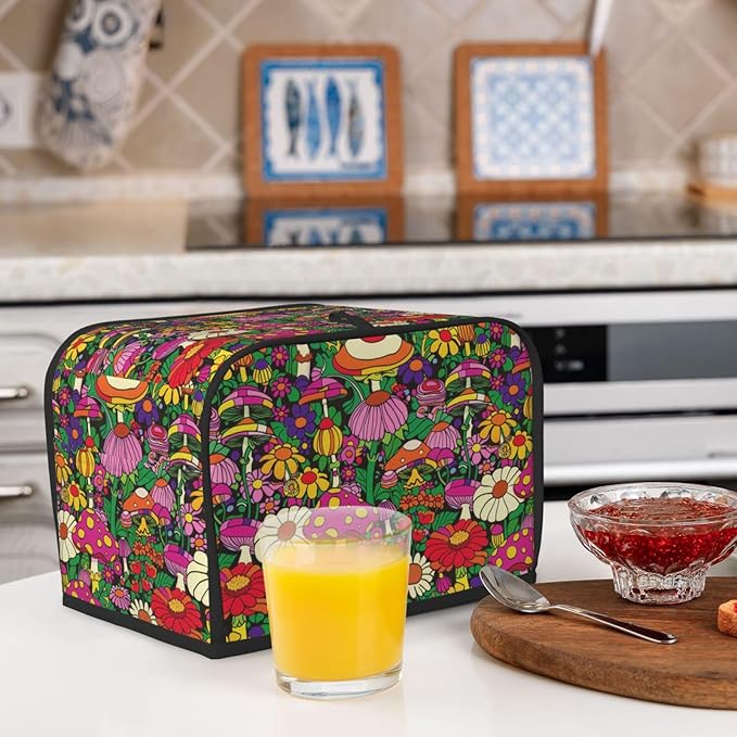 Toaster Cover 2 Slice Colorful Mushroom Flower Trippy Kitchen Small Appliance Covers with Pockets Dust and Fingerprint Protection
