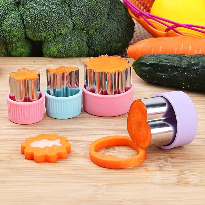Vegetable Cutter Shapes Set, 24pcs, Mini Cookie Cutters Set Fruit Cookie Pastry Stamps Mold with 30pcs Food Picks and Forks -for Kids Baking and Food Supplement Tool Accessories