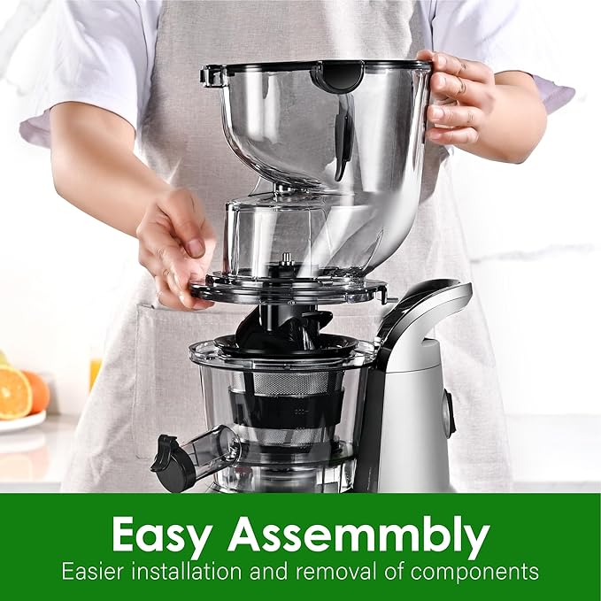 Kitchen in the Box Slow Masticating Cold Pressed Juicer Machines, With 3.26" Wide Feed Chute for Whole Fruits and Vegetables (Bright Silver)