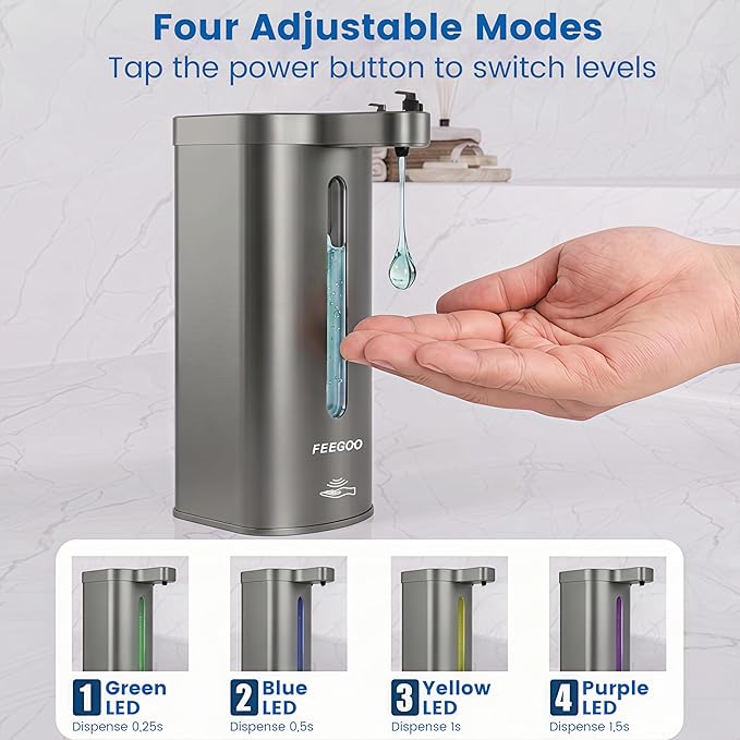 Touchless Automatic Soap Dispenser, 17 oz / 500ml Type-C Rechargeable Countertop Liquid Hand Soap Dispenser for Kitchen and Bathroom, Stainless Steel, Silver