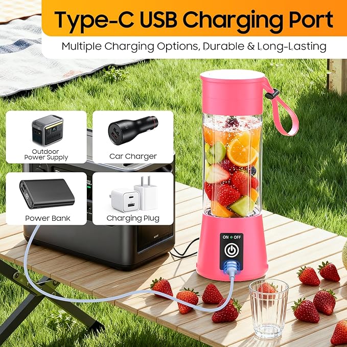 Cordless Personal Size Portable Blender - 380Ml Blender Smoothies and Shakes, BPA Free Traveling Juice Cup with Powerful Blending, Freshly Squeezed in Sports/Travel/Home, Mother's Day