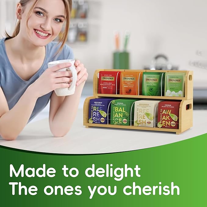 Bamboo Tea Organizer – Stackable Collection (2Tier)