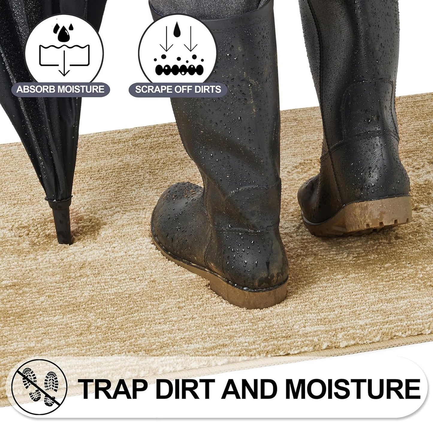 REFETONE Indoor Doormat, Front Door Mat 20"x32" Absorbent Rubber Backing Non Slip Back Door Mats, Washable Low-Profile Inside Floor Mat Door Rugs for Entryway, Resist Dirt Mud Mat for Dogs, Brown